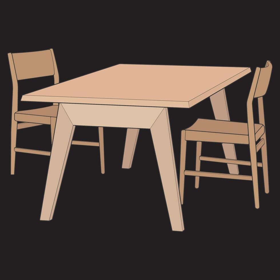 a wooden table and two chairs vector