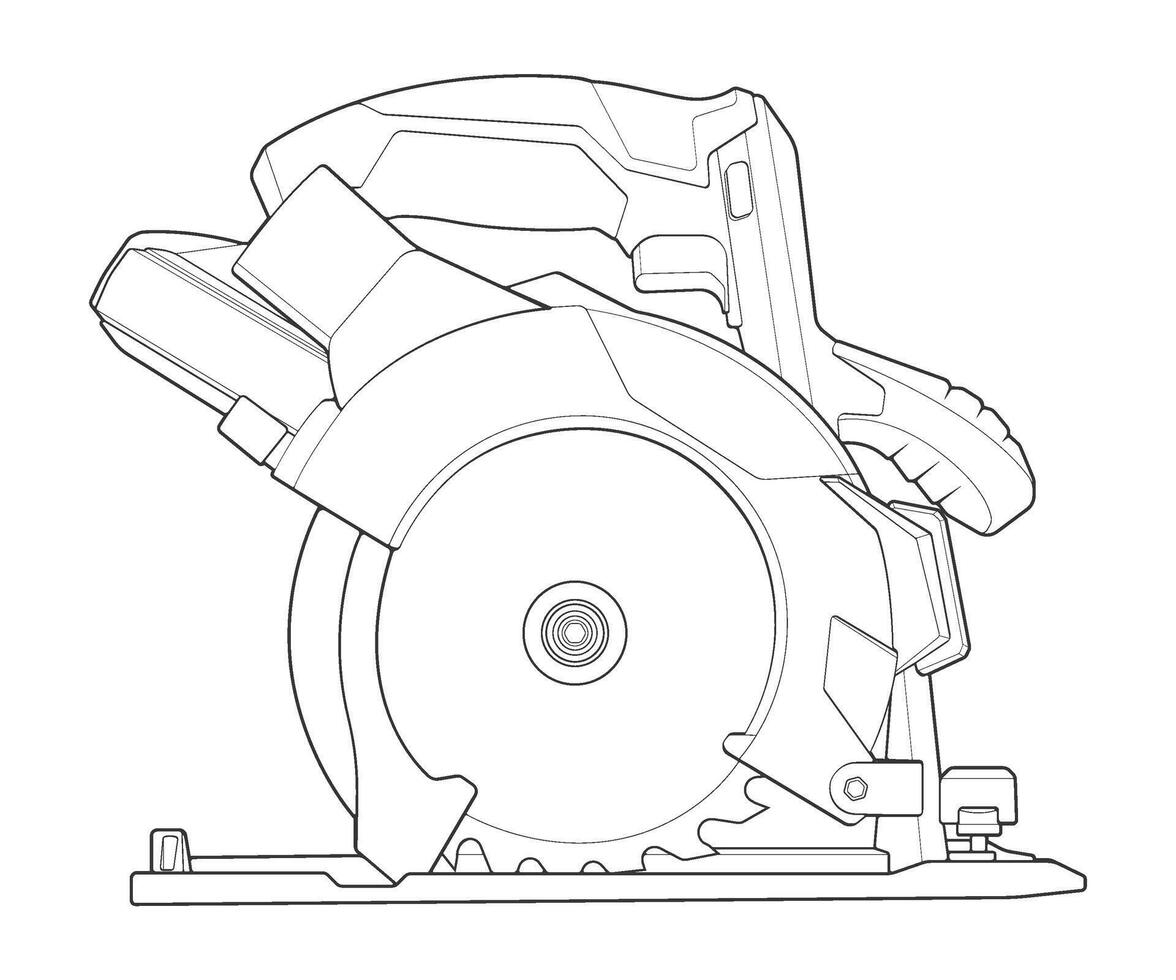 Outline Illustration of Circular Saw Power Tool Cordless Handheld Electric Wood Cutter. vector