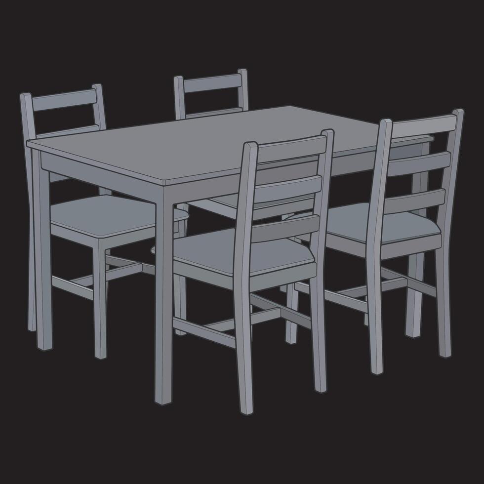 a drawing of a dining table and chairs illustration vector