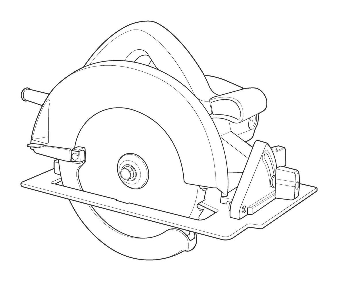 Outline Illustration of Circular Saw Power Tool. Cordless Handheld Electric Wood Cutter. vector