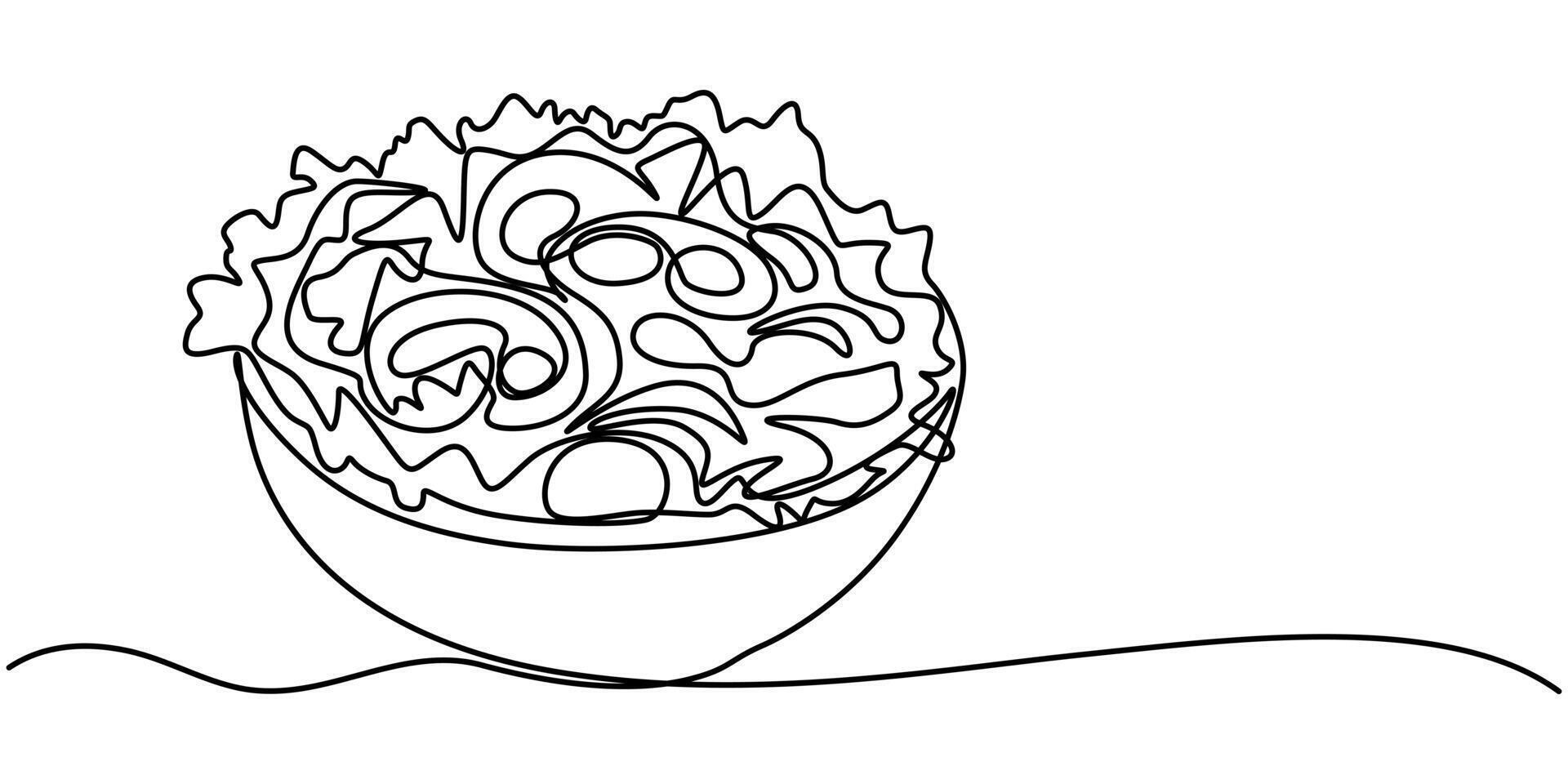 vegetables salad on bowl continuous one line drawing vector