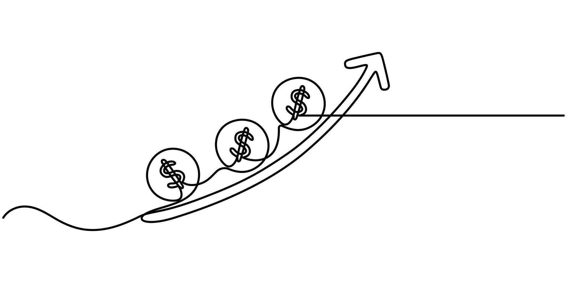 Money Inflation with increase icon continuous one line drawing,Continuous Line Drawing of Investment Icon vector