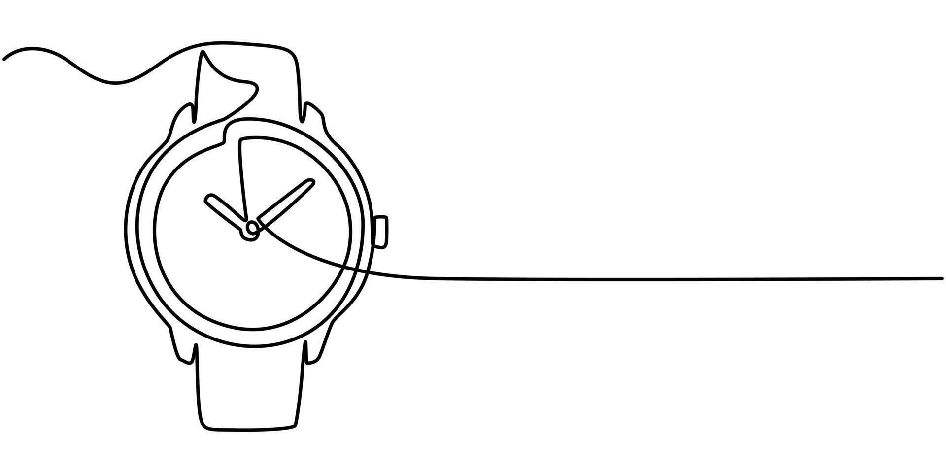 continuous one line drawing illustration of hand watch isolated on white background for kids coloring book. vector