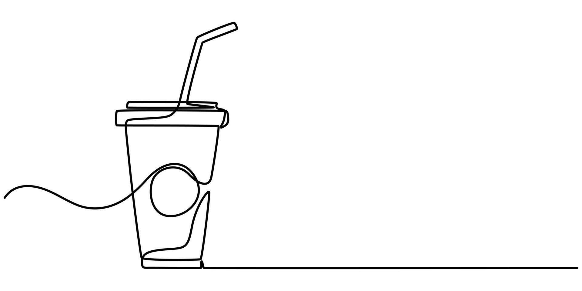 abstract set of three juice glasses with lid and straw, continuous single one line art hand drawing sketch vector
