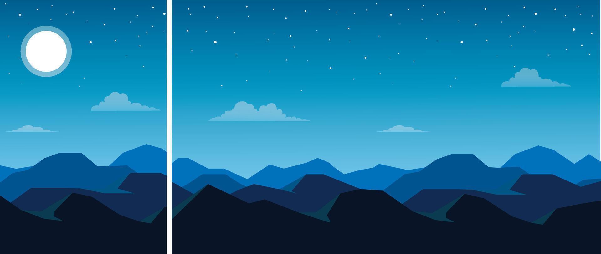 Night sky with mountains and stars vector