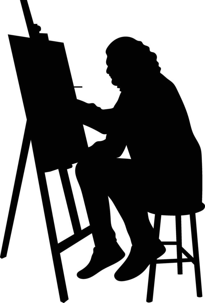 Silhouette of People Painting on Canvas. Flat Illustration vector