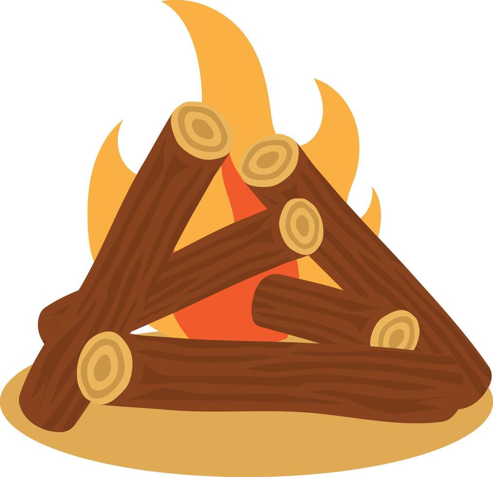 Wood Campfire Element with Flat Cartoon Design. Isolated on White Background vector