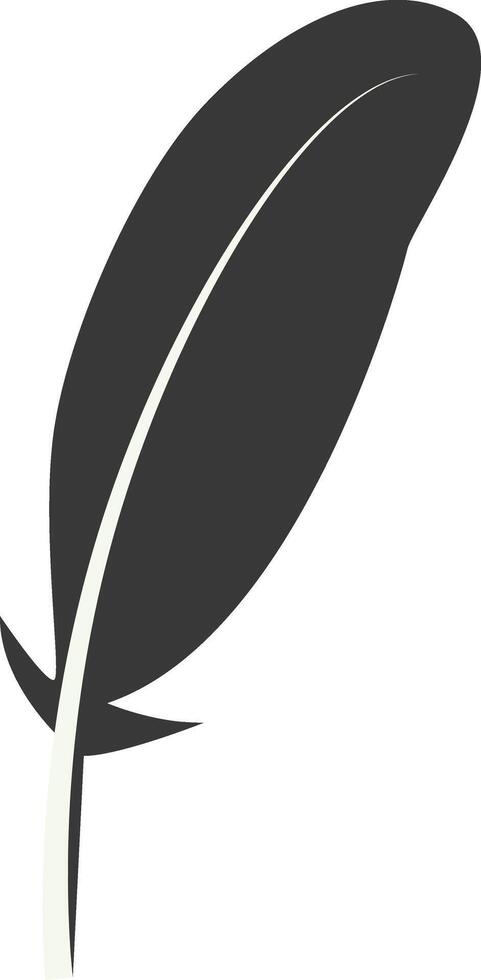 Black Silhouette of Curved Feather in Simple Shape, Isolated on White Background. vector