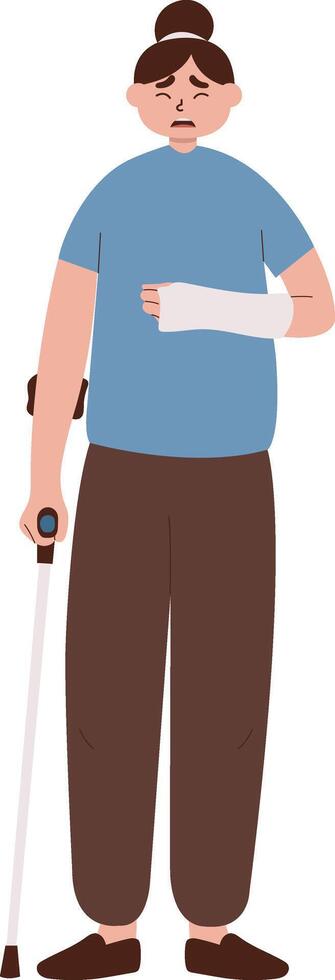 Girl with Illness and Injury. Cartoon Character. vector
