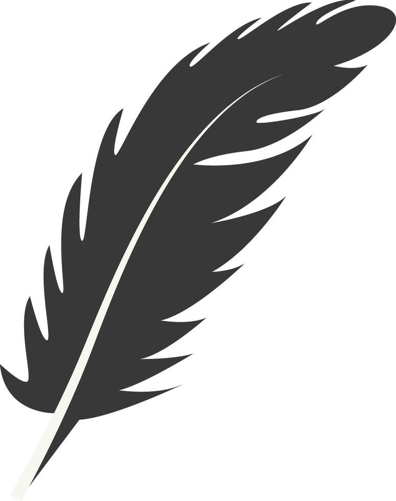 Black Silhouette of Curved Feather in Flat Design. vector