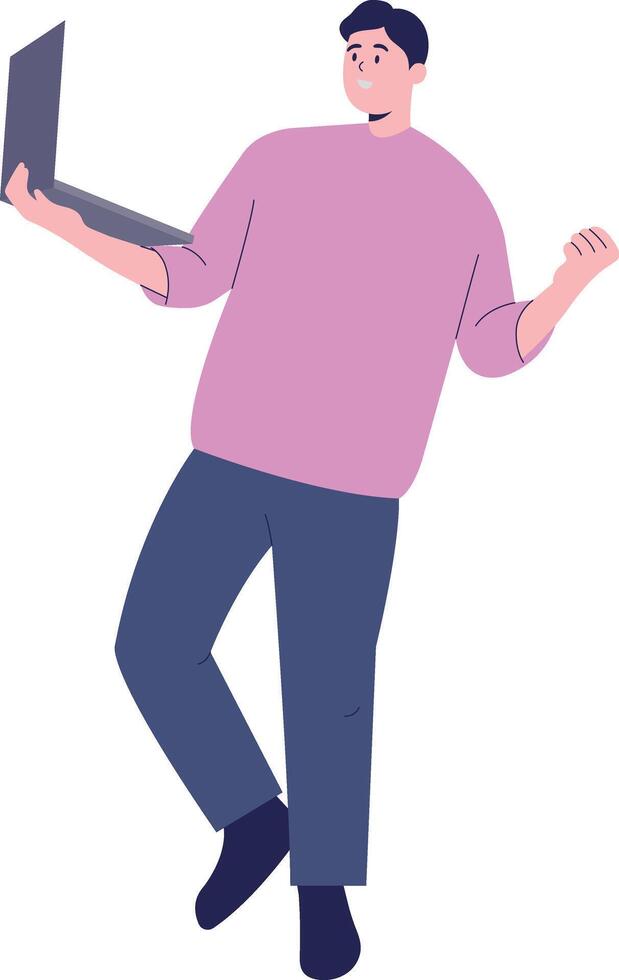 Person with Technology Devices. Cartoon Character. vector