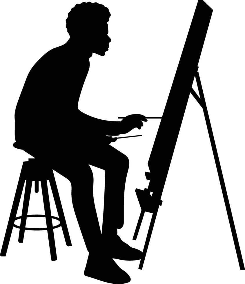 Silhouette of People Painting on Canvas. Design Element vector
