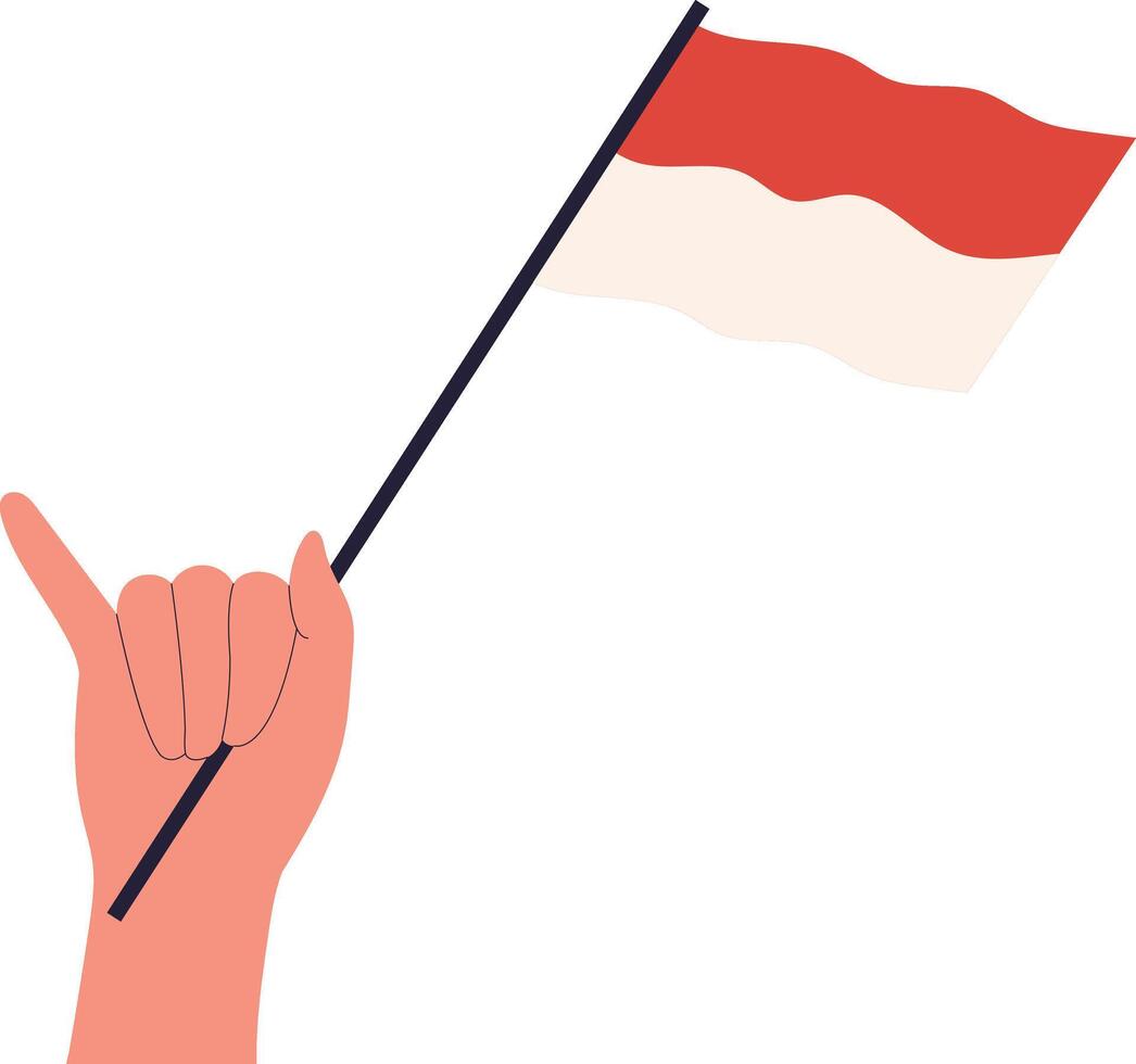 Hand Holding on the Indonesian Flag, Isolated on White Background. vector