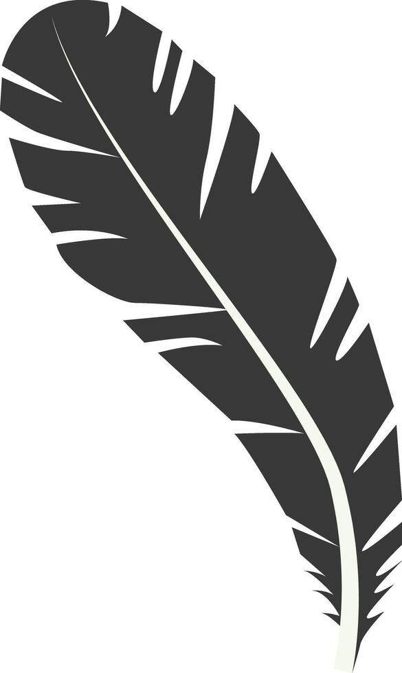 Black Silhouette of Curved Feather, Isolated on White Background. vector