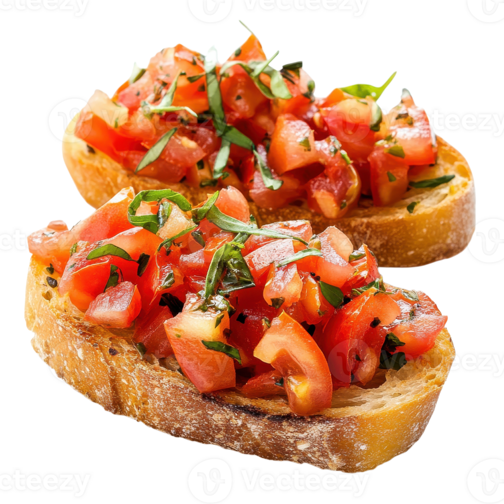 Tomato basil bruschetta on transparent background. png