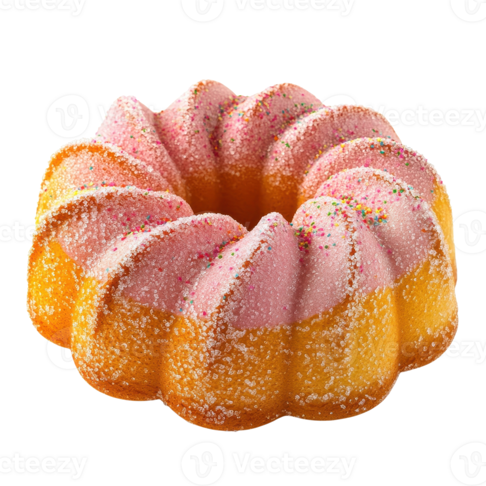 Pink frosted bundt cake on transparent background png