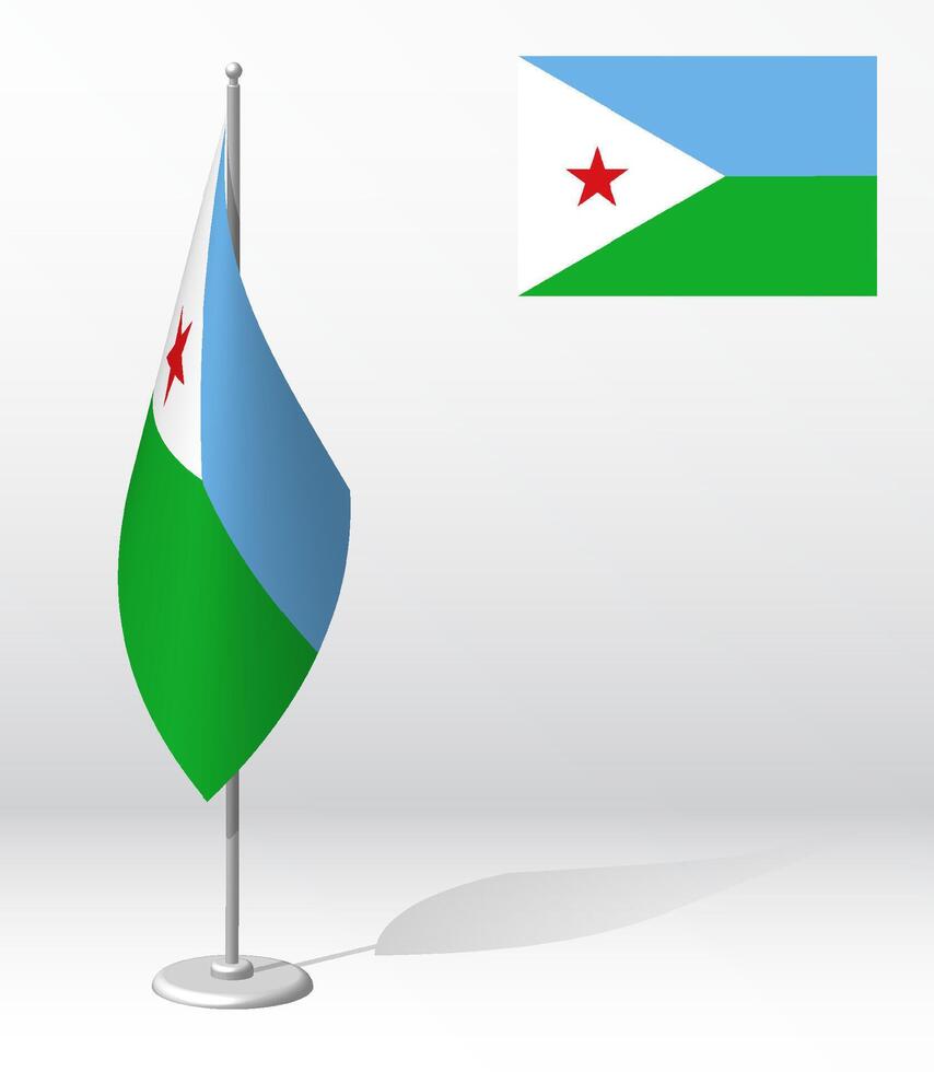 DJIBOUTI flag on flagpole for registration of solemn event, meeting foreign guests. National independence day of DJIBOUTI. Realistic 3D on white vector