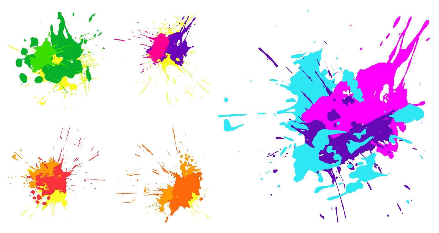 Droped colored blots and dots of paint splatter. Set of paint drops, brush strokes for decoration. Isolated on white background vector