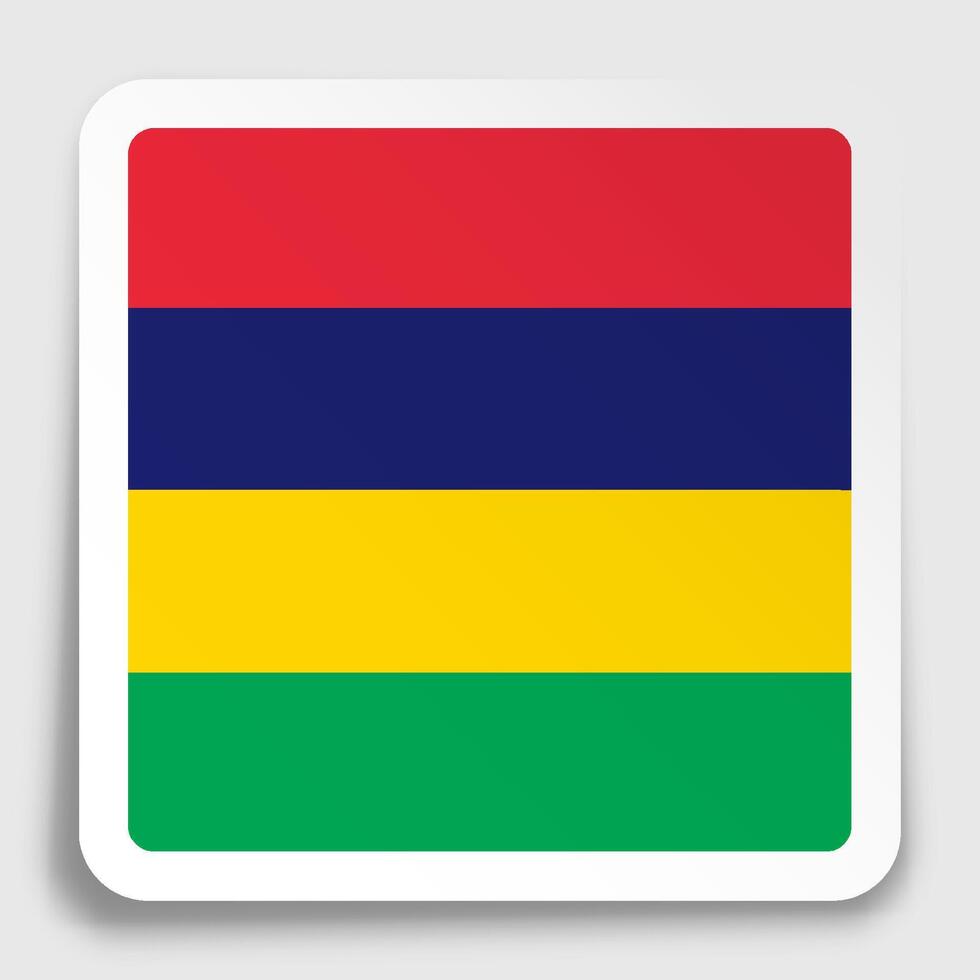 Mauritius flag icon on paper square sticker with shadow. Button for mobile application or web. image vector