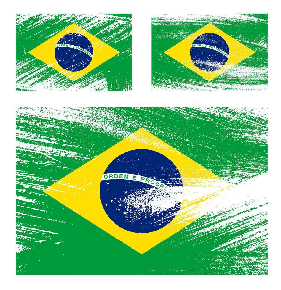 set of BRAZIL flag chalk scratch paint grunge textures on white background. Texture of old poster back with BRAZIL flag. image vector