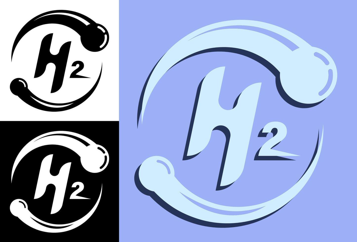 Schematic emblem of the hydrogen atom. Production of hydrogen fuel. Alternative energy sources, green technologies. Isolated vector