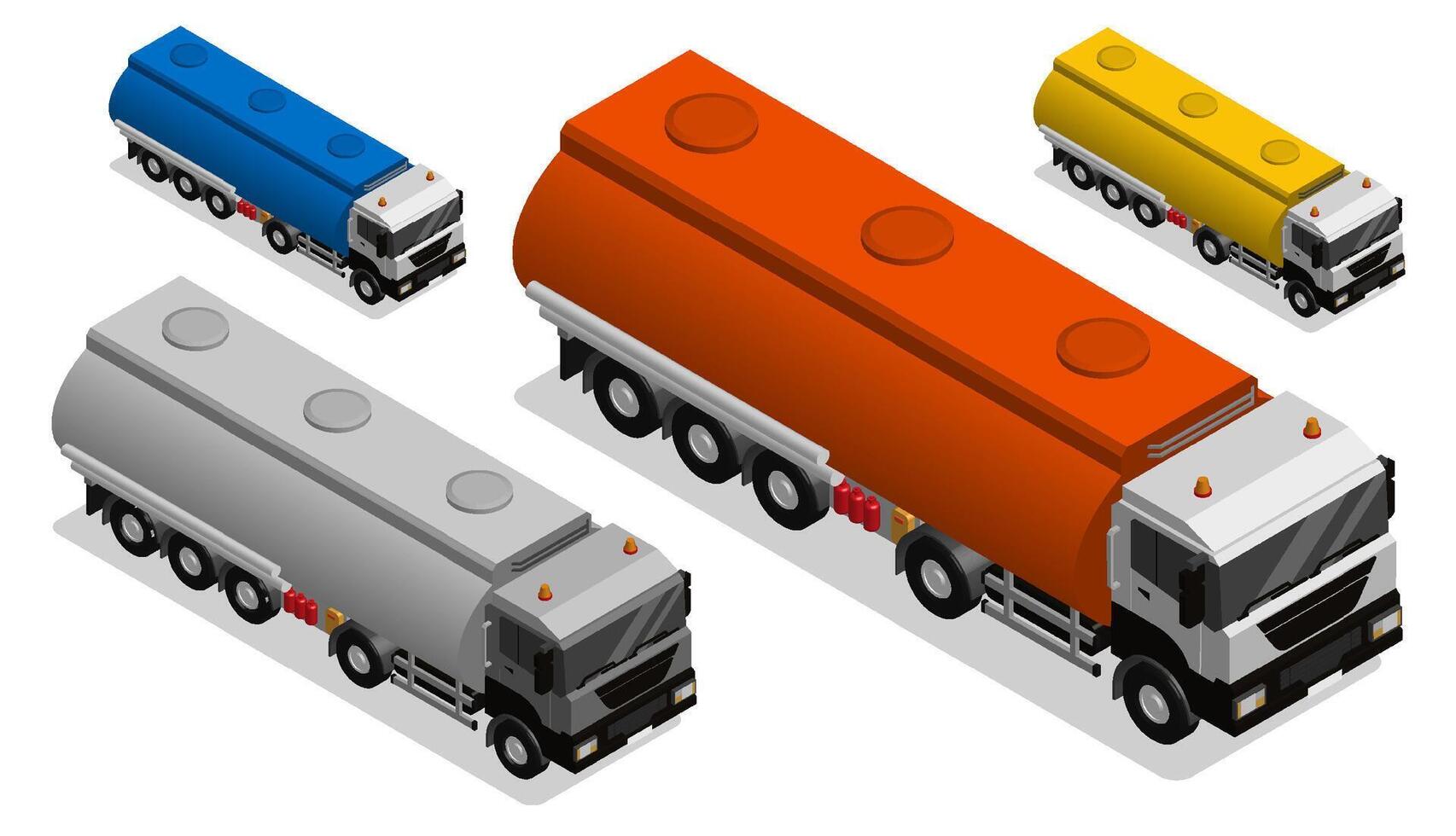 Colorful isometric fuel tanker trucks vector