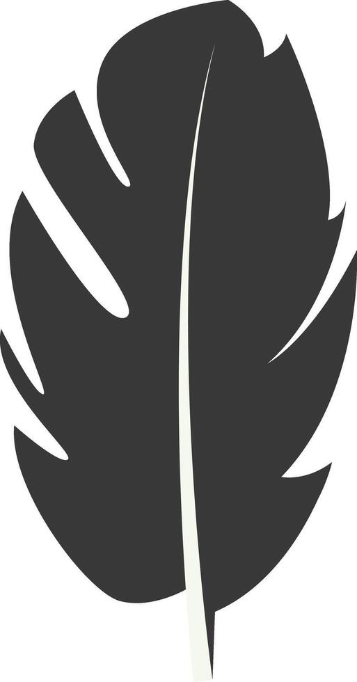 Black Silhouette of Curved Feather Isolated on White Background. vector