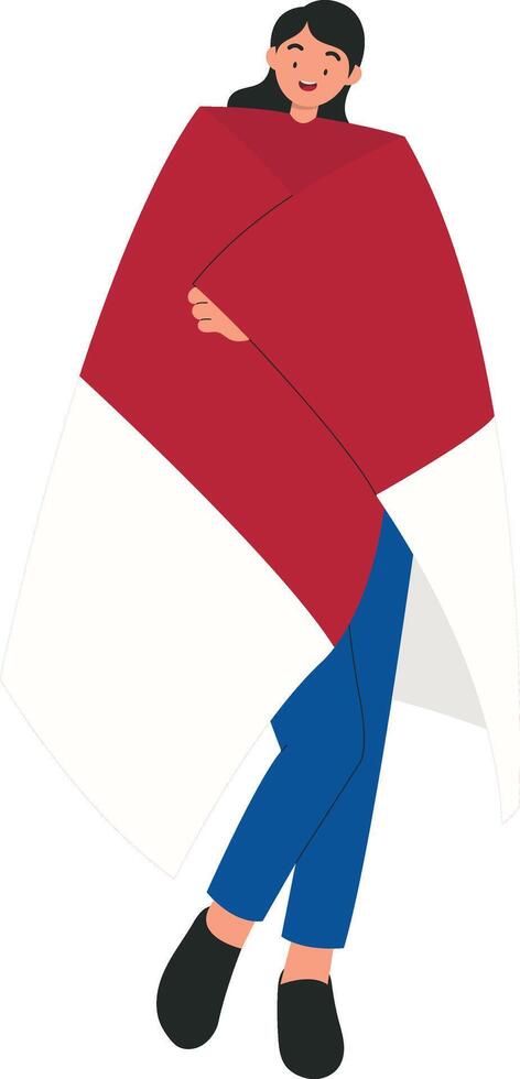 People Raise Indonesian Flag with Cartoon Design. vector