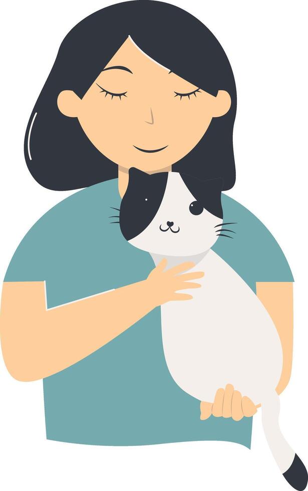 People and Cute Cat Illustration with Flat Design vector