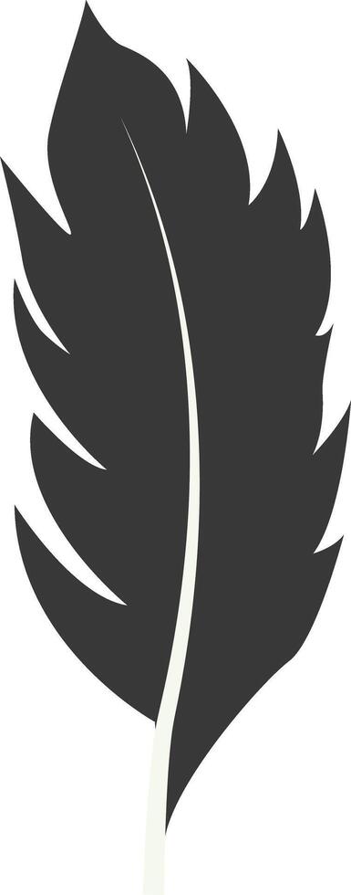 Black Silhouette of Curved Feather with Simple Shape. Isolated on White Background. vector