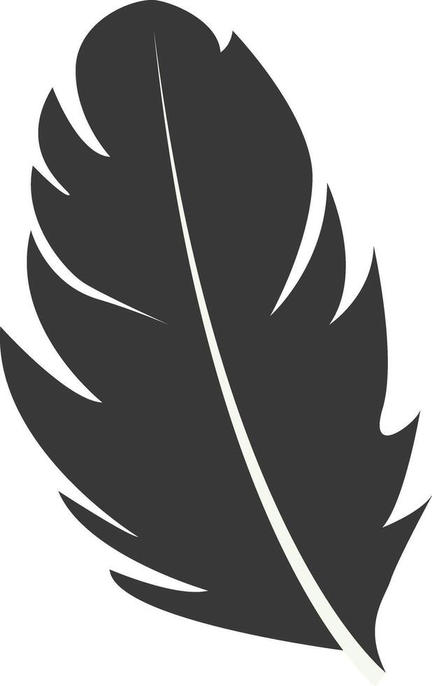 Black Silhouette of Curved Feather in Simple Shape. Isolated on White Background, vector