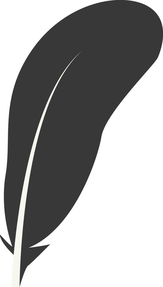 Black Silhouette of Curved Feather with Simple Design. vector