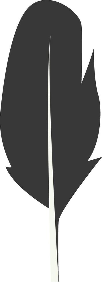 Black Silhouette of Curved Feather in Simple Shape. Isolated on White Background. vector