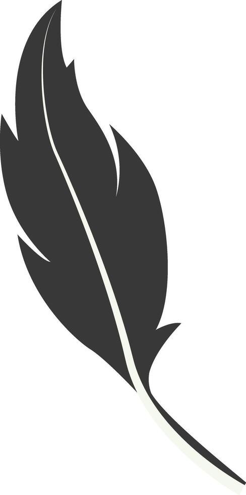 Black Silhouette of Curved Feather Isolated on White Background, vector