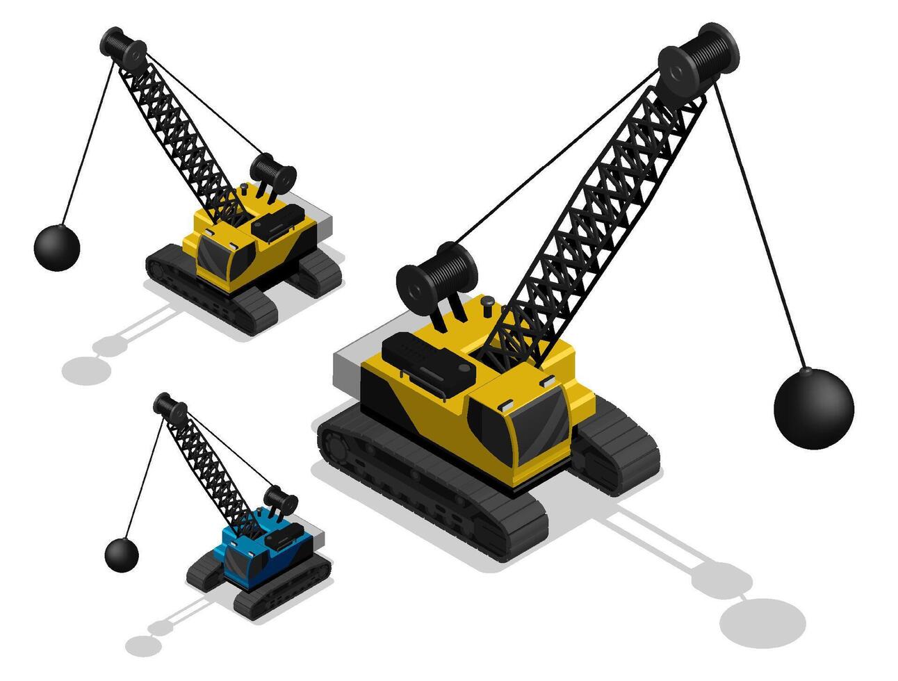 Different construction cranes with wrecking balls vector