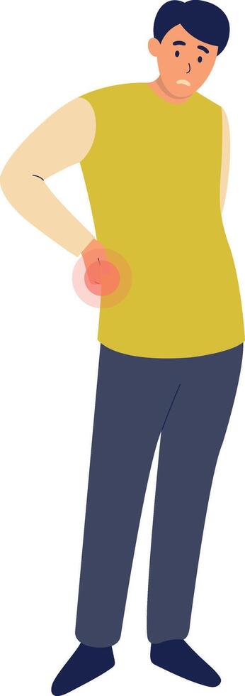 Pain Male Character in Part of Body on White Background. vector