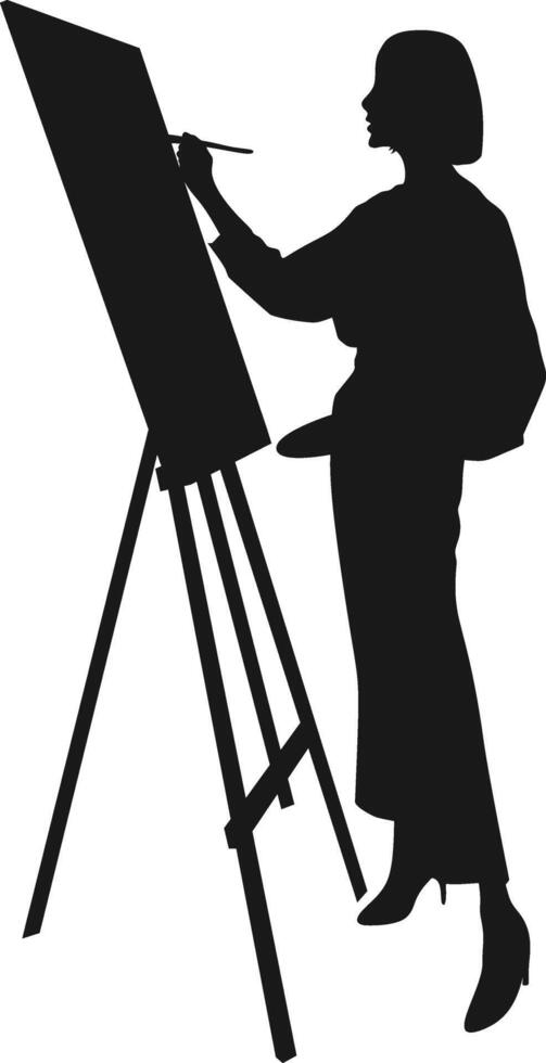 Silhouette of Artist Painting, Isolated on White Background. vector