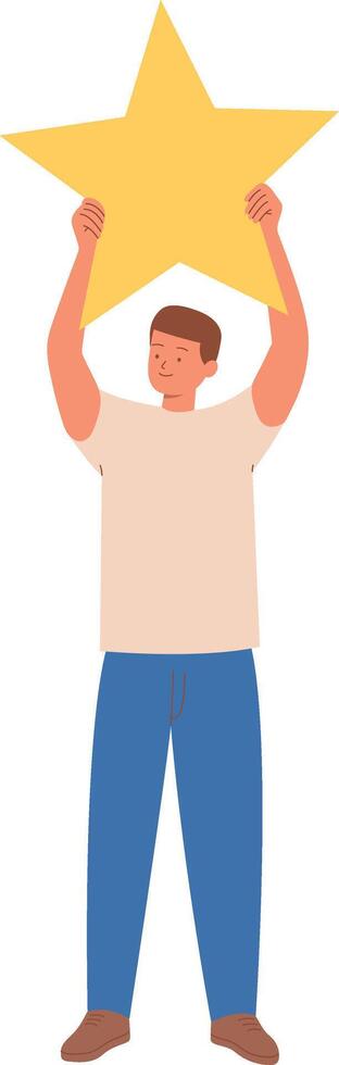 People Holding Star Character with Flat Cartoon Design vector