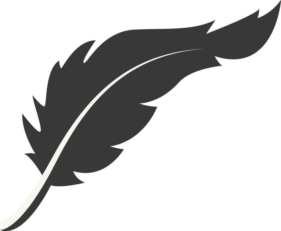 Black Silhouette of Curved Feather in Simple Design. Isolated on White Background. vector