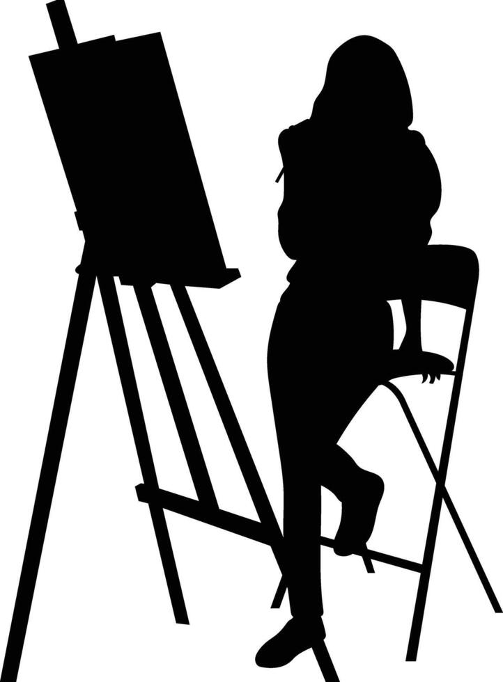 Silhouette of People Painting on Canvas, Flat Illustration vector
