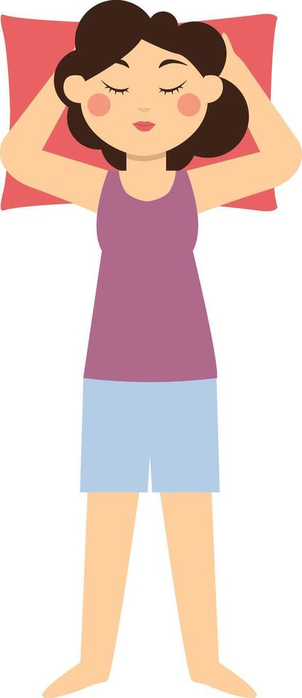 Girl Sleeping Pose Character in Cartoon Shape. vector