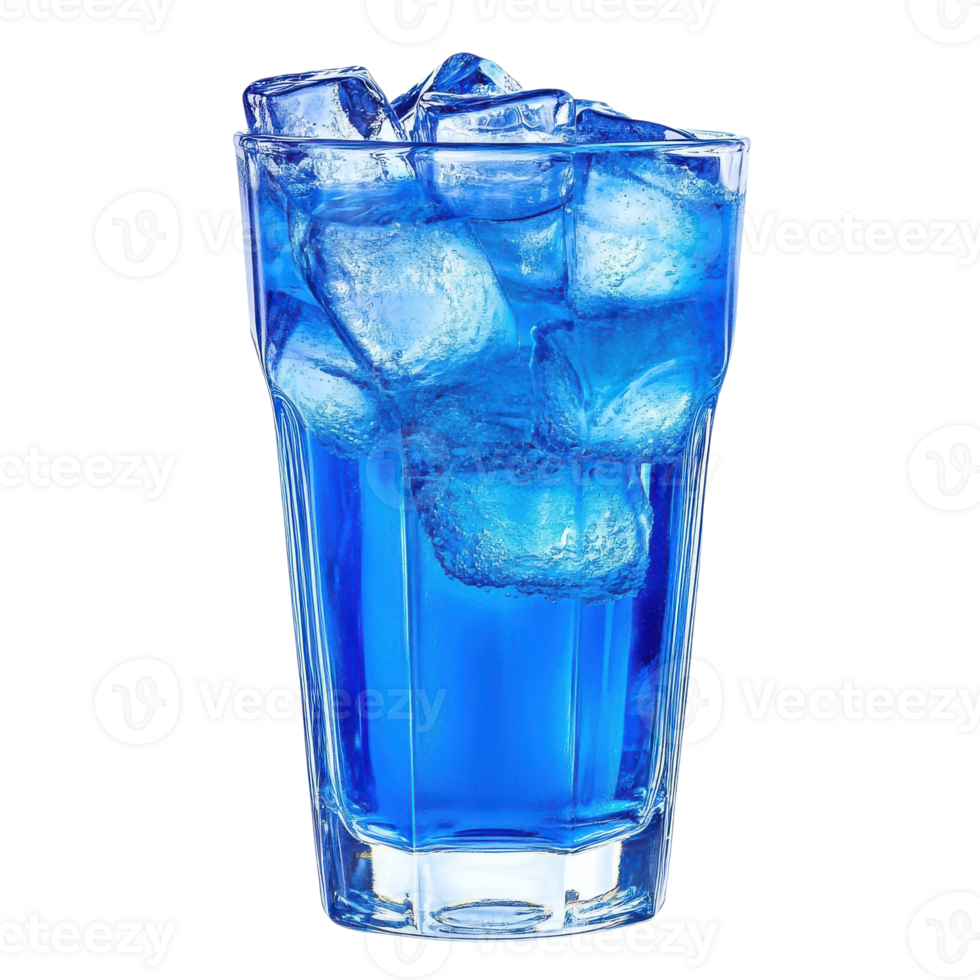 Blue drink with icecubes on transparent background png