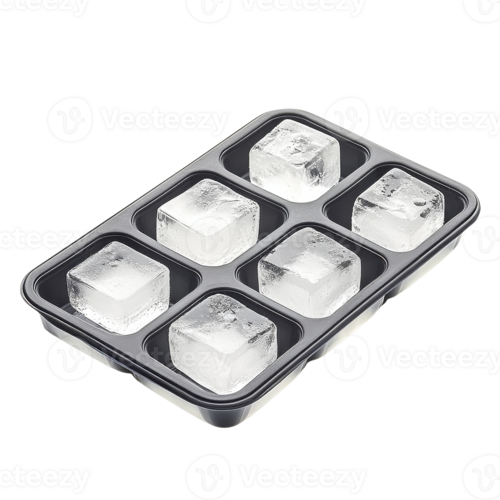 Ice cubes in black tray on transparent background png