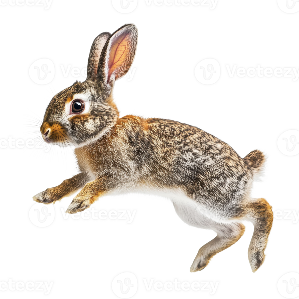 A leaping brown rabbit on transparent background png