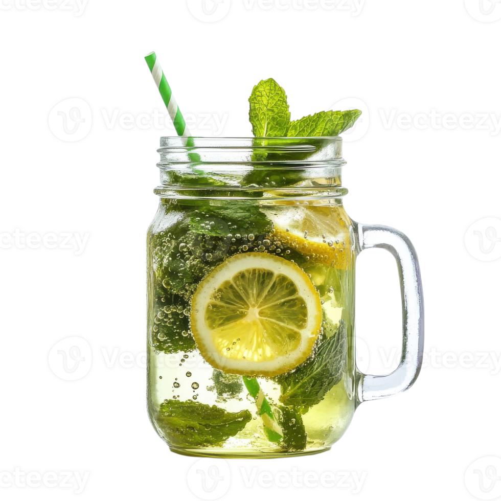 Lemonade in a glass jar on transparent background png