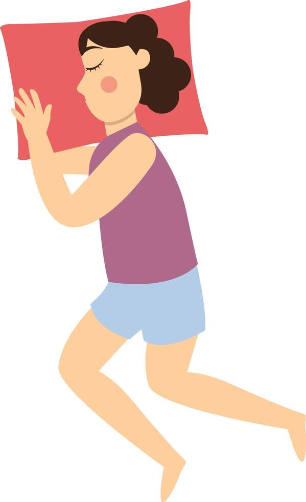 Girl Sleeping Pose Character in Cartoon Design. vector