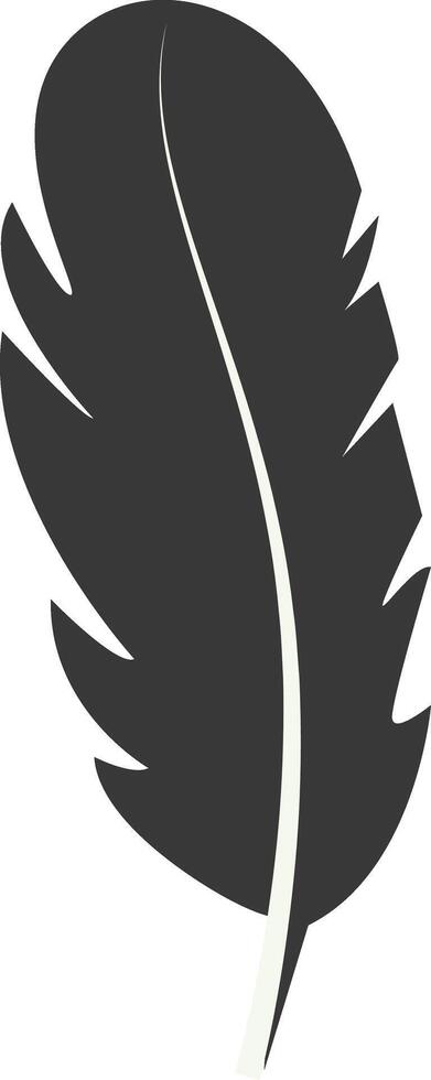 Black Silhouette of Curved Feather, Isolated on White Background, vector