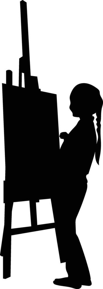 Silhouette of People Painting on Canvas, Isolated on White Background, vector
