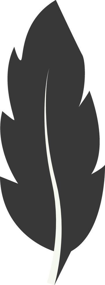 Black Silhouette of Curved Feather. Isolated on White Background, vector