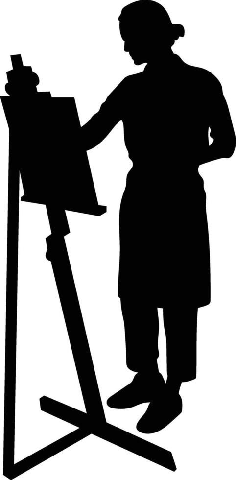 Silhouette of People Painting on Canvas, Design Element. Isolated on White Background. vector